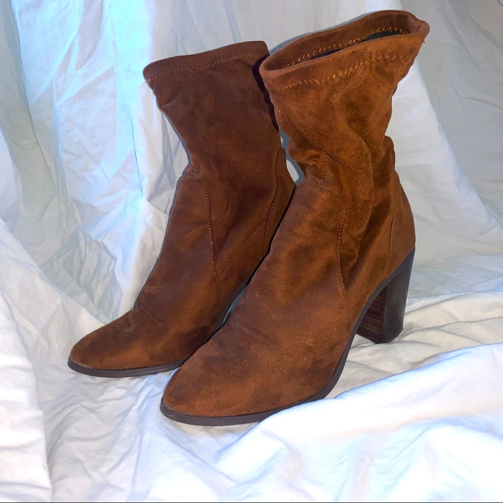 Brown suede sock booties